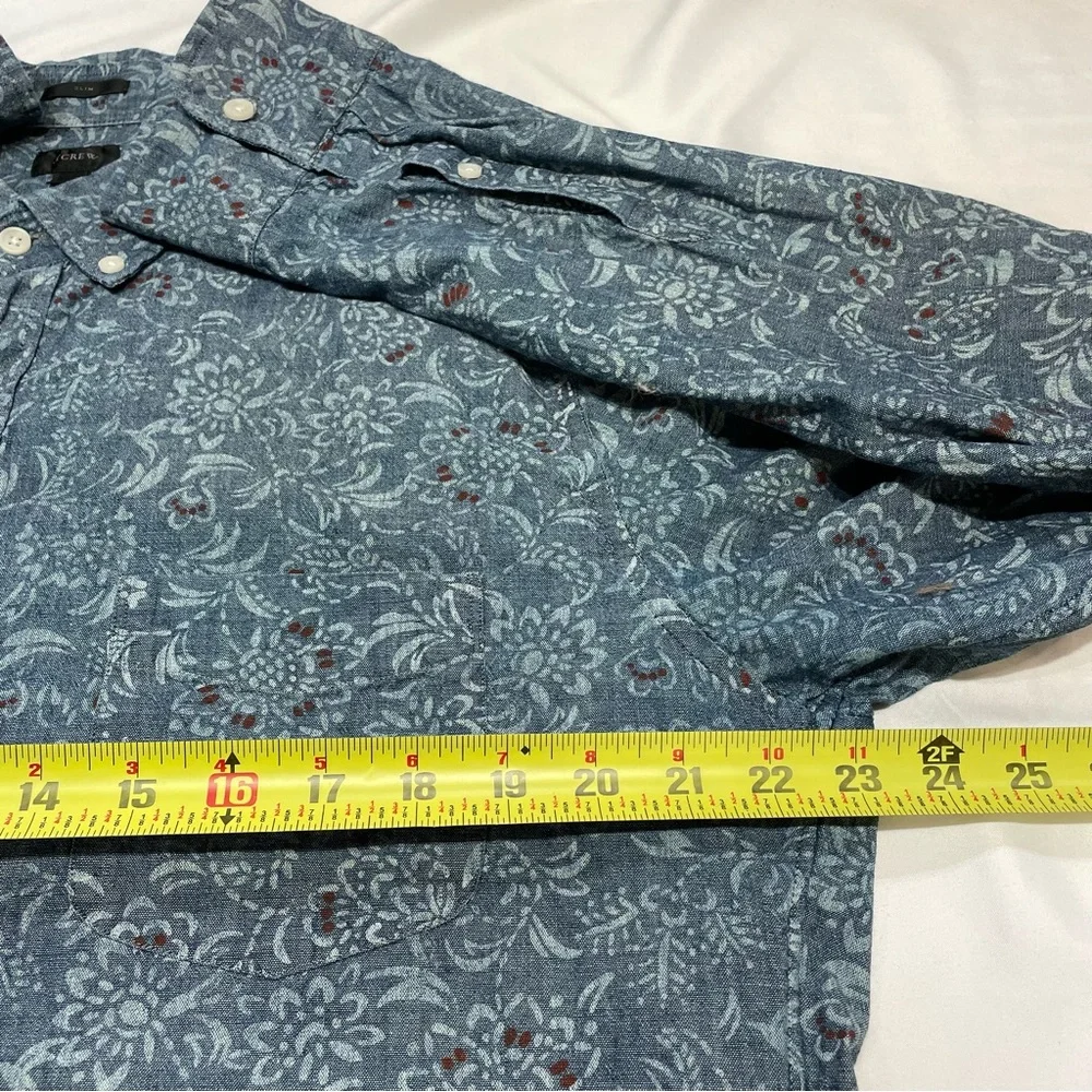J Crew Men's Slim Fit Blue Floral Paisley Button Down Cotton Dress Shirt Size XL